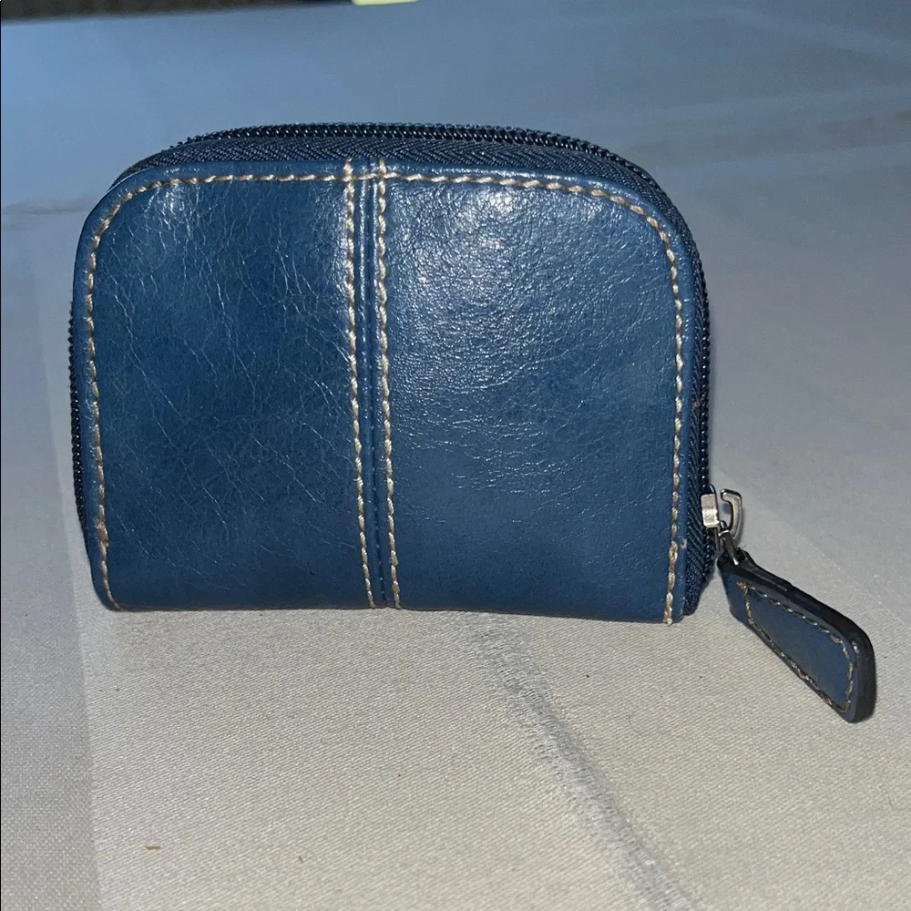 Elegant Franco Sarto Zip-Around Coin Purse Navy Leather Wallet Unisex